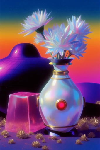 Iridescent Retro Futurist style reference image — iridescent holographic sheen