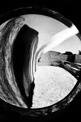 Monochrome Glitch Noir style reference image — heavy film grain