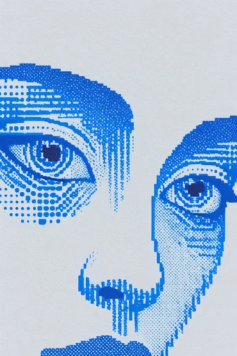 Cobalt Pixel Op-Art style reference image — dithered textures