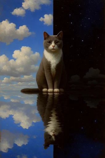 Celestial Surrealist Dichotomy style reference image — chiaroscuro