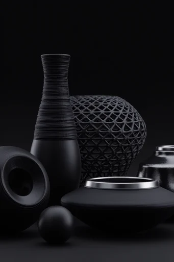 Monochromatic Industrial Biomechanism style reference image — stark black background