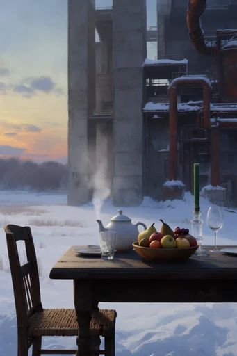 Monolithic Industrial Futurism style reference image — atmospheric hazy environment