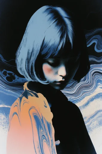 Ethereal Grain Surrealism style reference image — risograph halftone