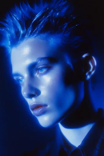 Nocturnal Cobalt Noir style reference image — intimate close-up