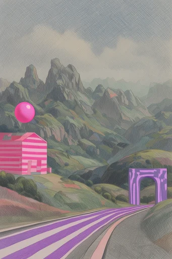 Neon Graphic Surrealism style reference image — neon magenta accents