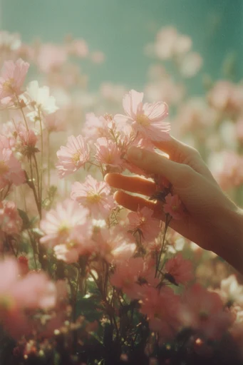 Nostalgic Pastel Dreamcore style reference image — faded teal and coral palette