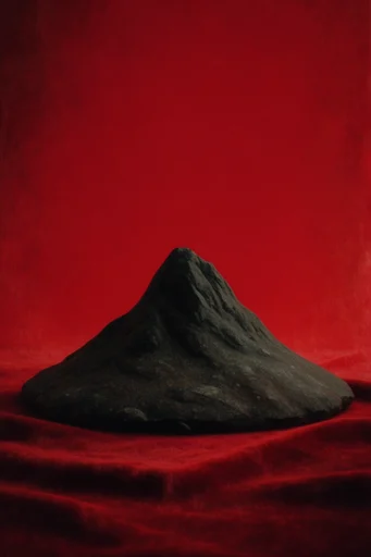 Crimson Monolith Minimalism style reference image — tactile velvet and stone