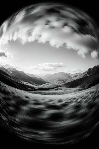 Distorted Monochrome Noir style reference image — high-contrast black and white