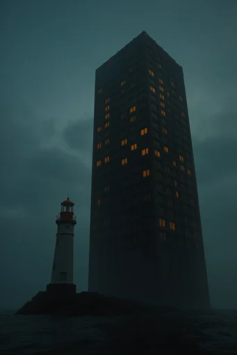 Cinematic Urban Solitude style reference image — amber window glow