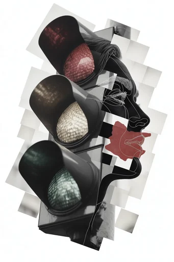 Fragmented Monochrome Surrealism style reference image — avant-garde editorial