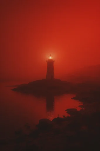 Monochromatic Crimson Noir style reference image — post-apocalyptic desolation