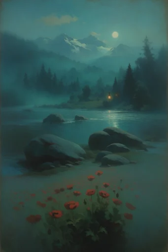 Luminous Nocturnal Tonalism style reference image — painterly impasto texture