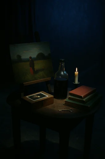 Cinematic Nocturnal Melancholia style reference image — nocturnal blue palette