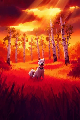 Luminous Crimson Woodland style reference image — anime background style