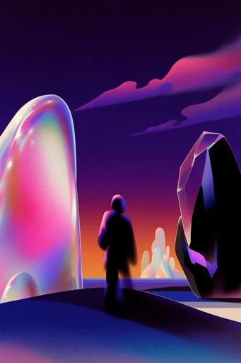 Iridescent Retro Futurist style reference image — iridescent holographic sheen