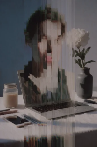 Fragmented Structural Portraiture style reference image — slit-scan portraiture