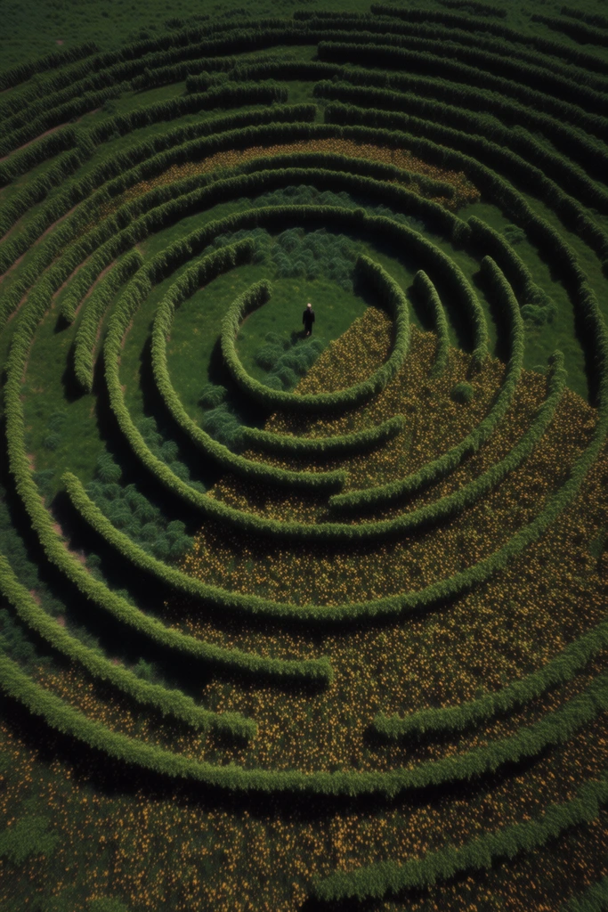 Surrealist Topiary Labyrinths style AI image example 2