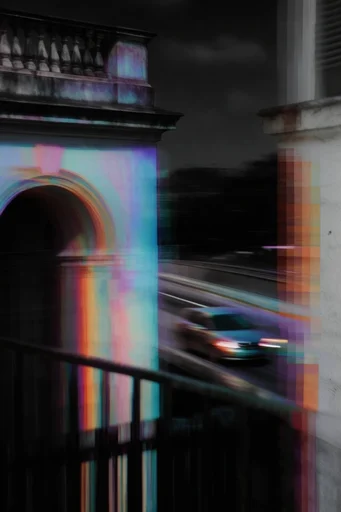 Kinetic Neon Glitch style reference image — long exposure portrait