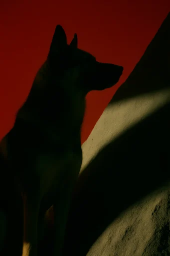Cinematic Crimson Noir style reference image — sharp chiaroscuro shadows