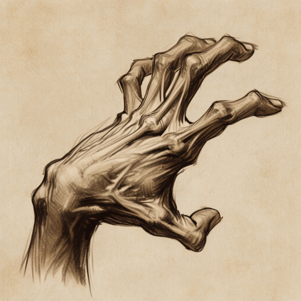 Contorted Hand Reference A sepia-toned anatomical sketch features a human hand... | Krea