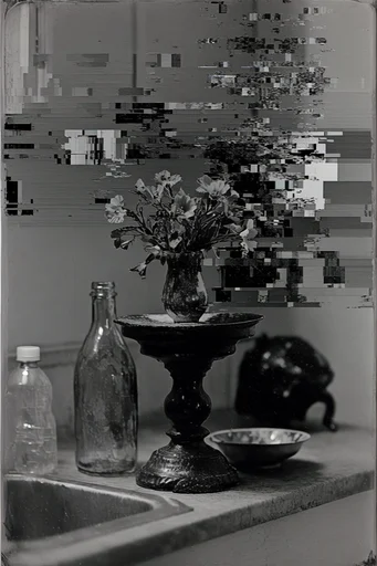 Monochrome Glitch Archive style reference image — pixel sorted portraiture