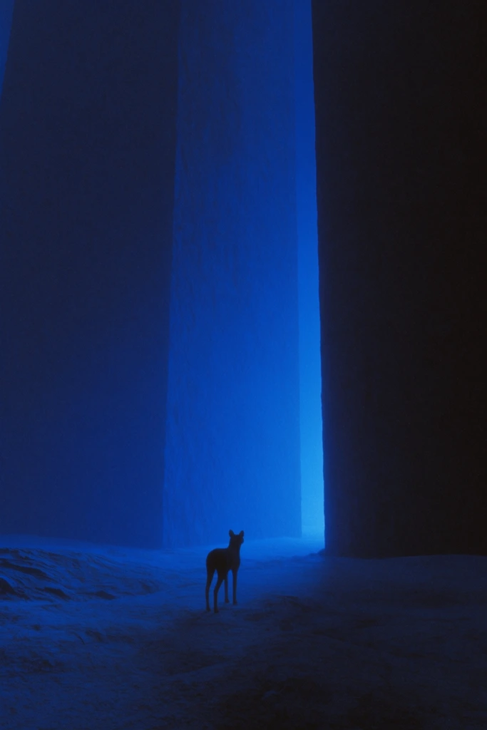 Monochromatic Cobalt Surrealism style AI image example 3