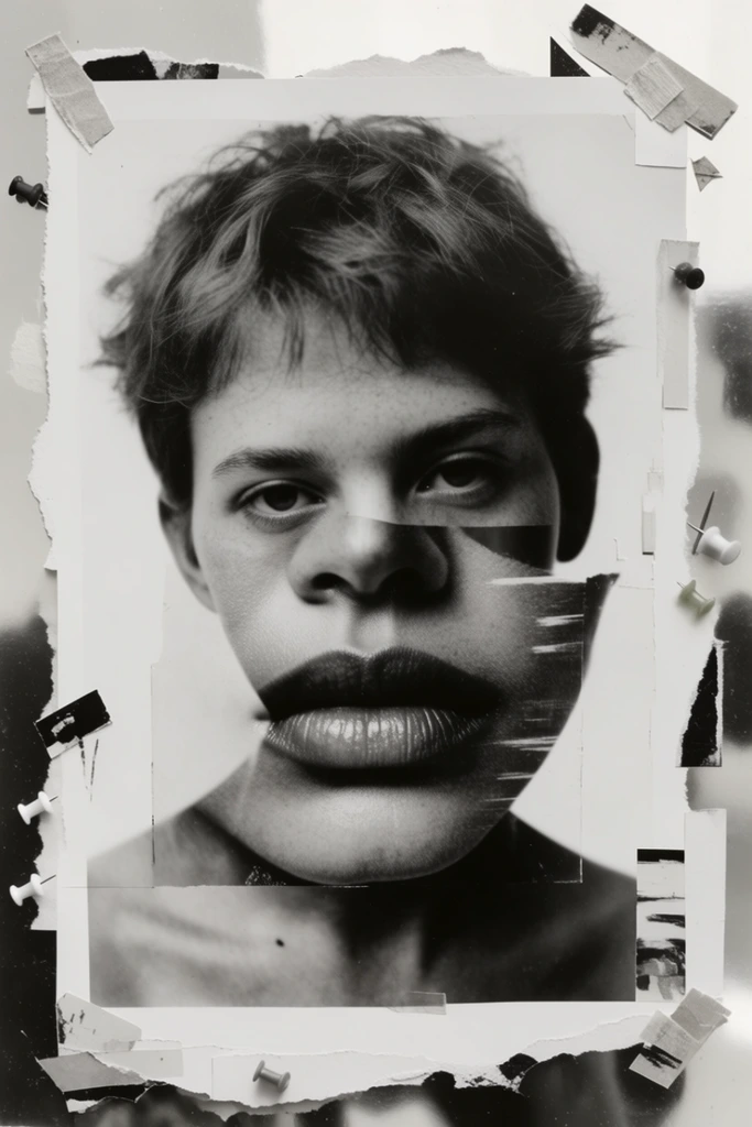 Monochrome Surrealist Deconstruction style AI image example 1