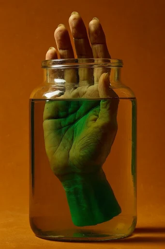 Surreal Terracotta Specimen style reference image — refractive glass distortion