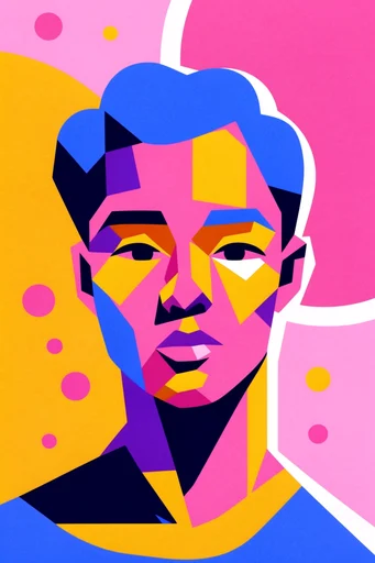 Vibrant Neo-Cubist Vectorism style reference image — faceted portraiture