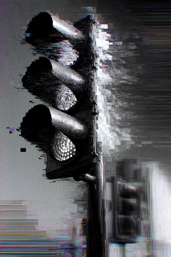 Monochrome Glitch Noir style reference image — pixel sorting