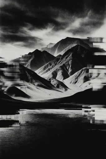 Raw Monochromatic Distorted Noir style reference image — high-contrast black and white