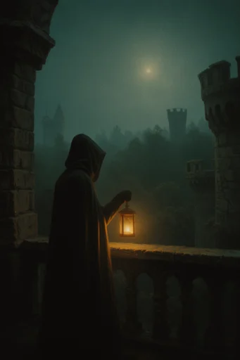 Cinematic Amber Noir style reference image — high-contrast low-key lighting