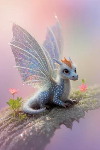Iridescent Biomorphic Whimsy style reference image — shallow depth of field