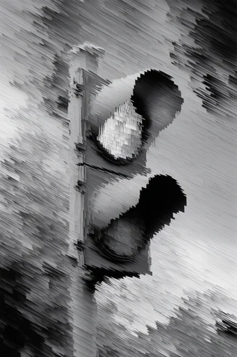 Monochrome Digital Decay style reference image — deconstructed realism