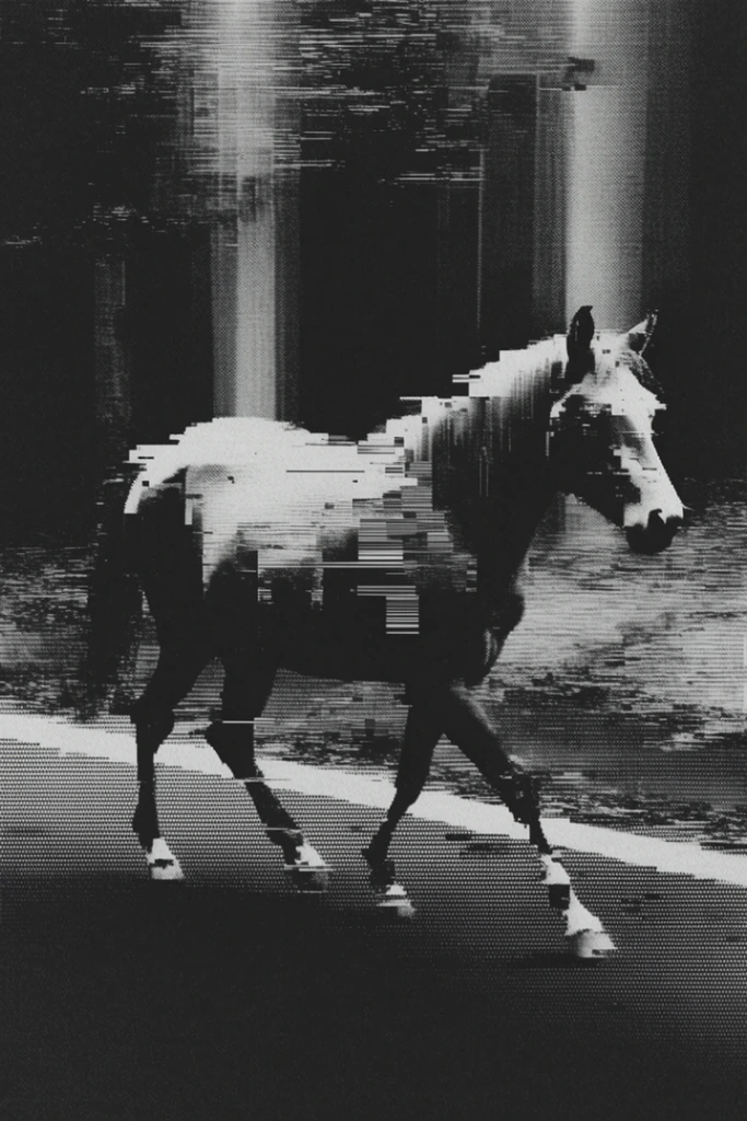 Monochrome Analog Corruption style AI image example 3