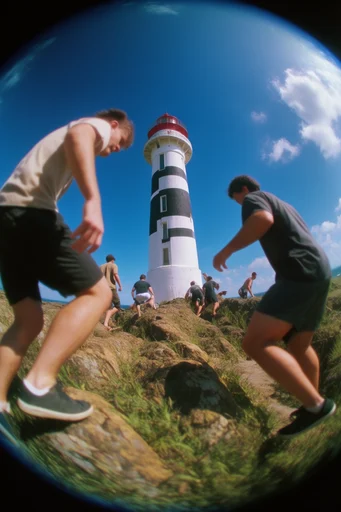 Vintage Fisheye Nostalgia style reference image — sun-drenched lens flare