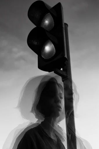 Monochrome Surrealist Duality style reference image — fine art conceptualism