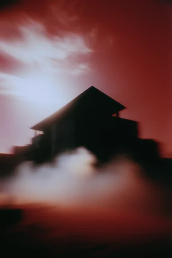 Crimson Cinematic Surrealism style reference image — saturated crimson background