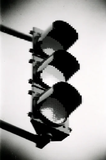 Corrupted Monochrome Glitch style reference image — high-contrast black and white