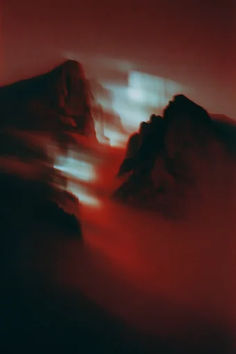 Crimson Spectral Noir style reference image — saturated crimson background