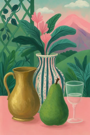 Whimsical Mediterranean Folk Narrative style reference image — naive folk art style