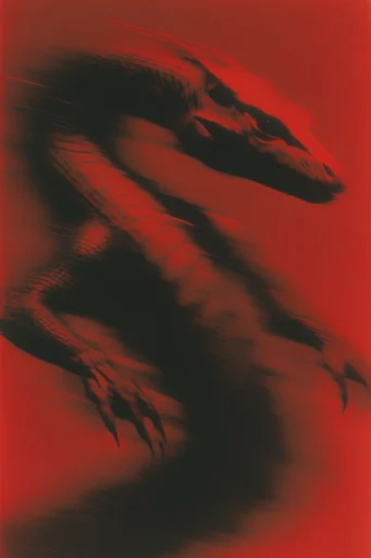 Crimson Kinetic Noir style reference image — analog film grain