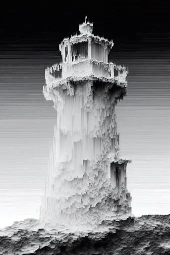Monochrome Glitch Fragmentation style reference image — vertical data extrusion