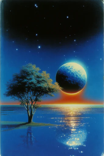 Nocturnal Synthwave Surrealism style reference image — cobalt blue and neon orange