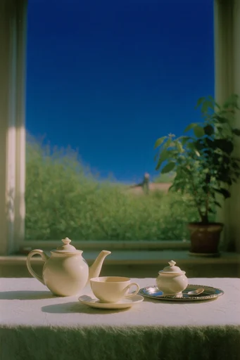 Surreal Pastoral Minimalism style reference image — saturated cobalt sky