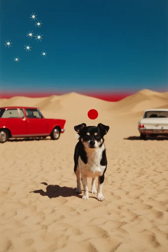 Cinematic Retro Surrealism style reference image — high contrast