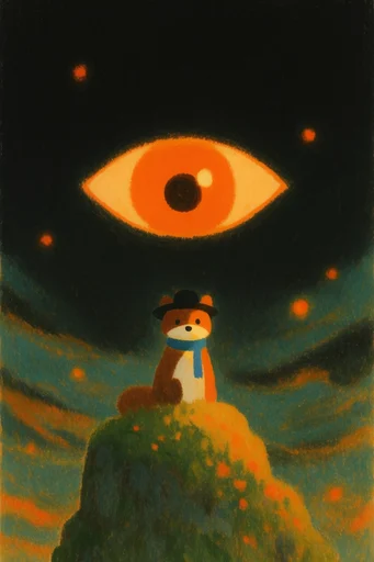Luminous Cosmic Folklore style reference image — glowing orange accents