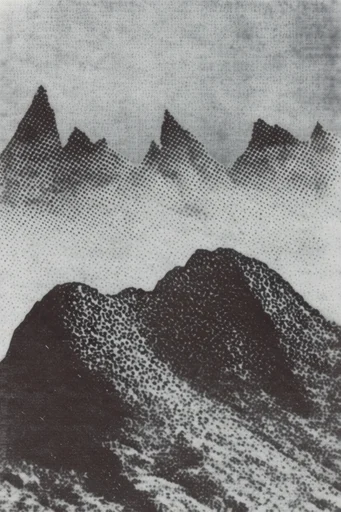 Textured Monochrome Surrealism style reference image — monochrome printmaking