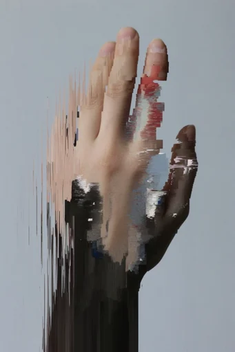 Minimalist Glitch Synthesis style reference image — minimalist studio photography