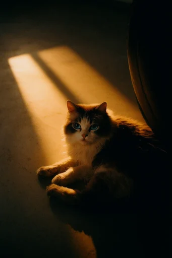 Cinematic Chiaroscuro Solitude style reference image — golden hour shafts